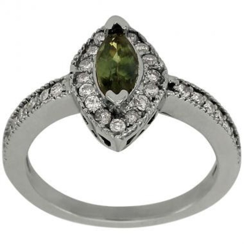 Green Sapphire Engagement Ring Sapphire Diamond Antique Ring Etsy