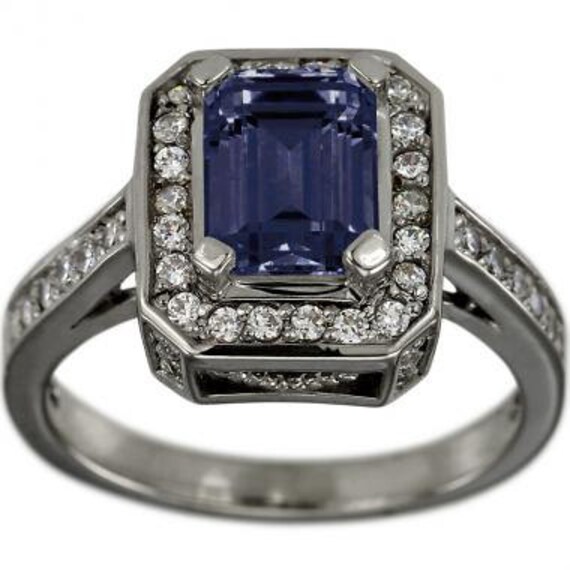 Blue Sapphire Engagement Ring Art Deco Ring Emerald Cut Ring Vintage Ring Halo Ring Diamond Engagement Rings For Women 14k White Gold Blue Sapphire Engagement Ring Art Deco Ring Emerald Cut Ring Vintage Ring Halo Ring Diamond Engagement Rings For Women 14k White Gold