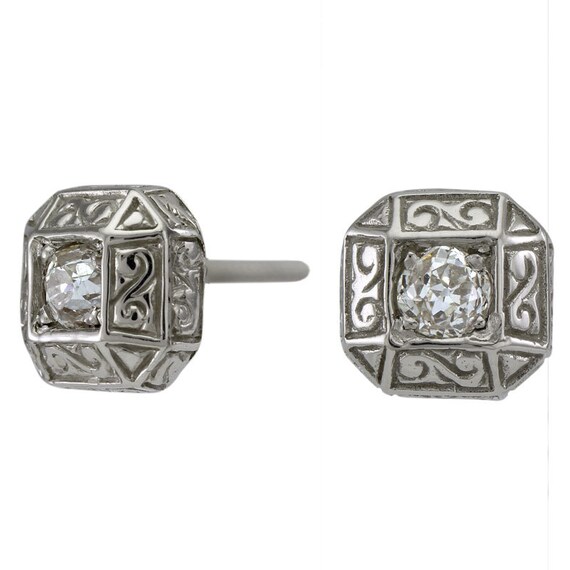 Art Deco Earrings Stud earrings 14K White Gold Earrings Etsy