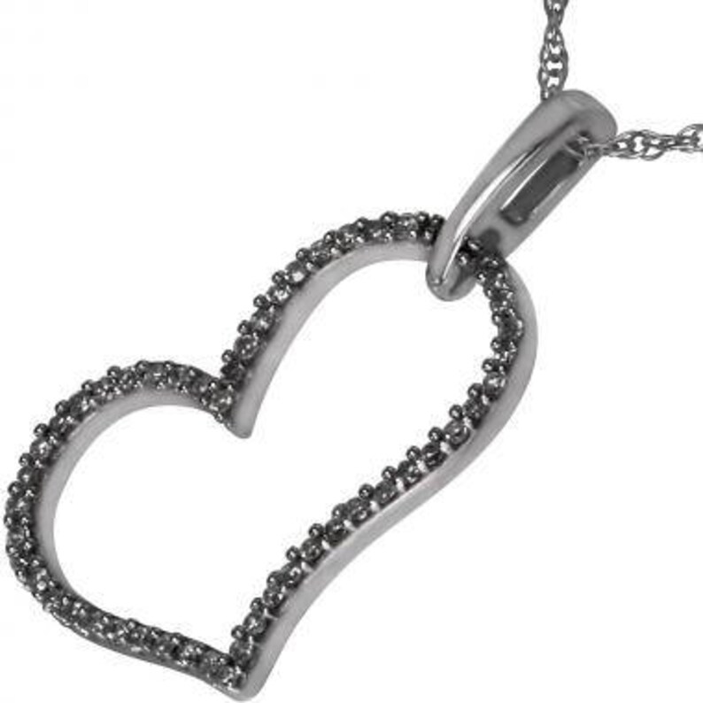 Diamond Heart Pendant Necklace Diamonds In 10k White Gold - Diamond Shadow Heart Pendant 10k White Gold