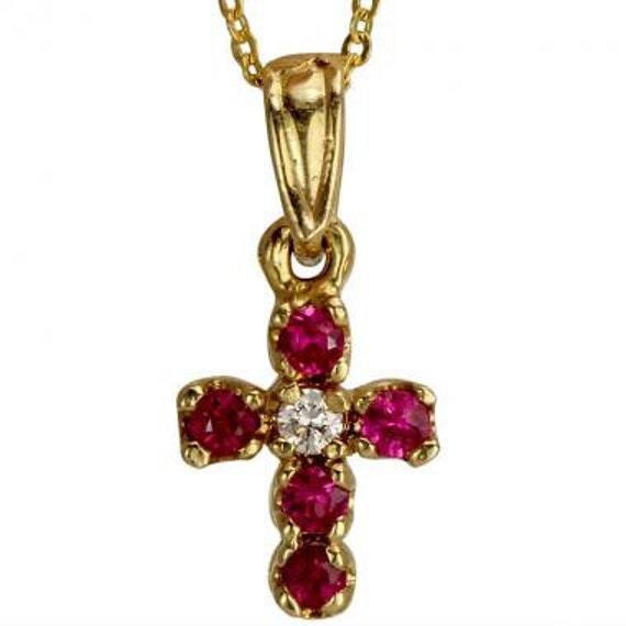 Ruby Diamond Cross Necklace Ruby Cross Pendant Necklace 14k