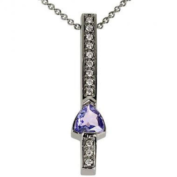 Tanzanite Trillion Pendant Necklace Girlfriend Gift Diamond - Large Tanzanite White Gold Pendant