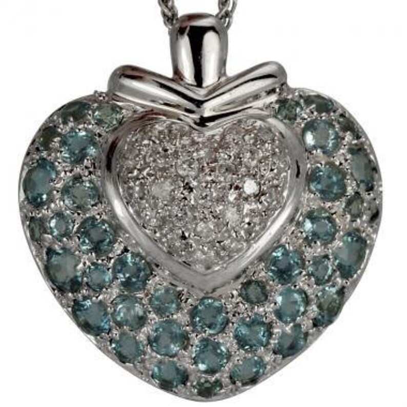 Blue Topaz Pave Diamond Heart Pendant 14k White Gold - Blue Topaz And Diamond 14kt White Gold Heart Pendant Blue Topaz Pave Diamond Heart Pendant 14k White Gold - Blue Topaz And Diamond 14kt White Gold Heart Pendant
