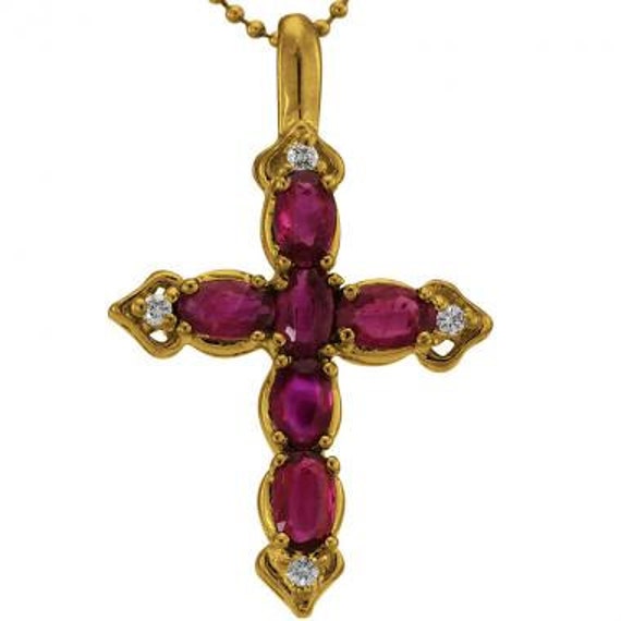 Ruby Cross Pendant Necklace Diamond Oval - Ruby Cross Pendant Necklace