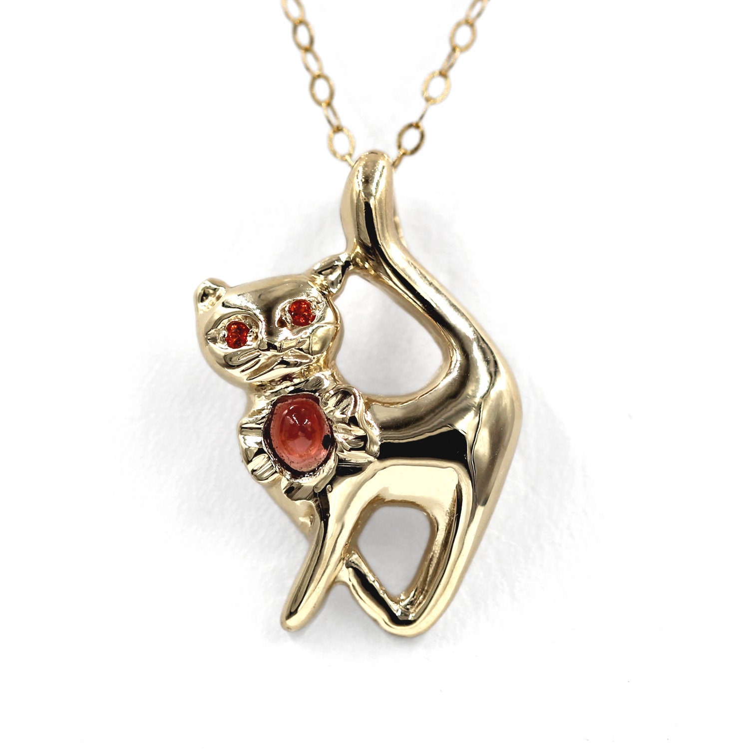 Gold Cat Pendant Ruby Pendant Necklace Cat Lover Gift 14K Etsy