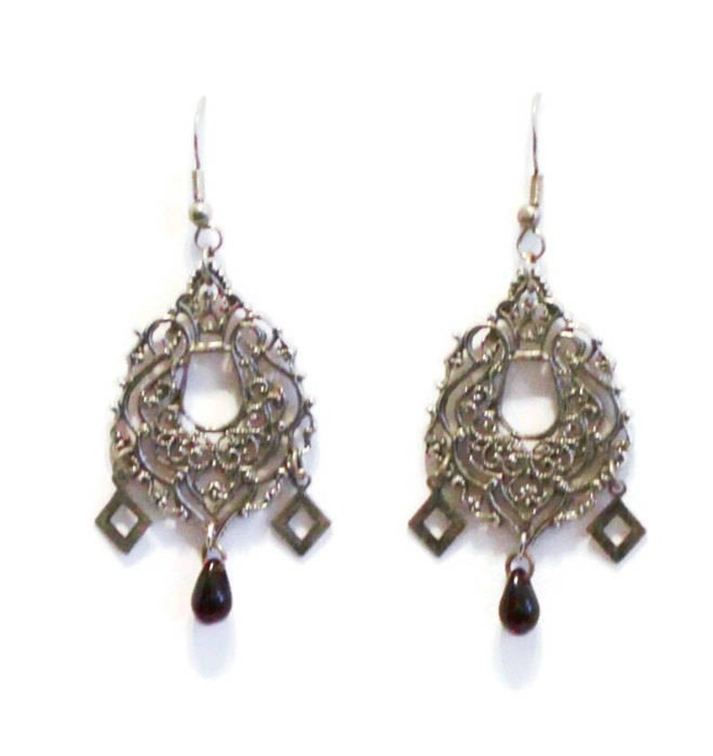 Boho Chandelier Earrings With Red Teardrop Bead Accent in Etsy