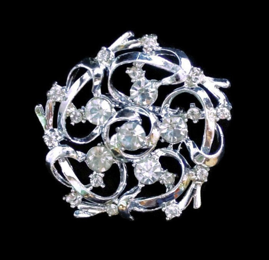 Scroll Pin Round Scroll Brooch Pin With Clear Rhinestones in Silver - Etsy