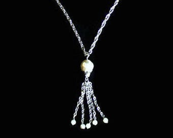 Tassel Necklace, With Faux Pearls In Silver Tone, Bridal Jewelry