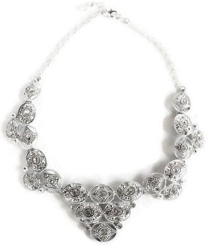 Art Deco Rhinestone Bib Necklace in Silver Tone, Bridal Jewelry - Etsy