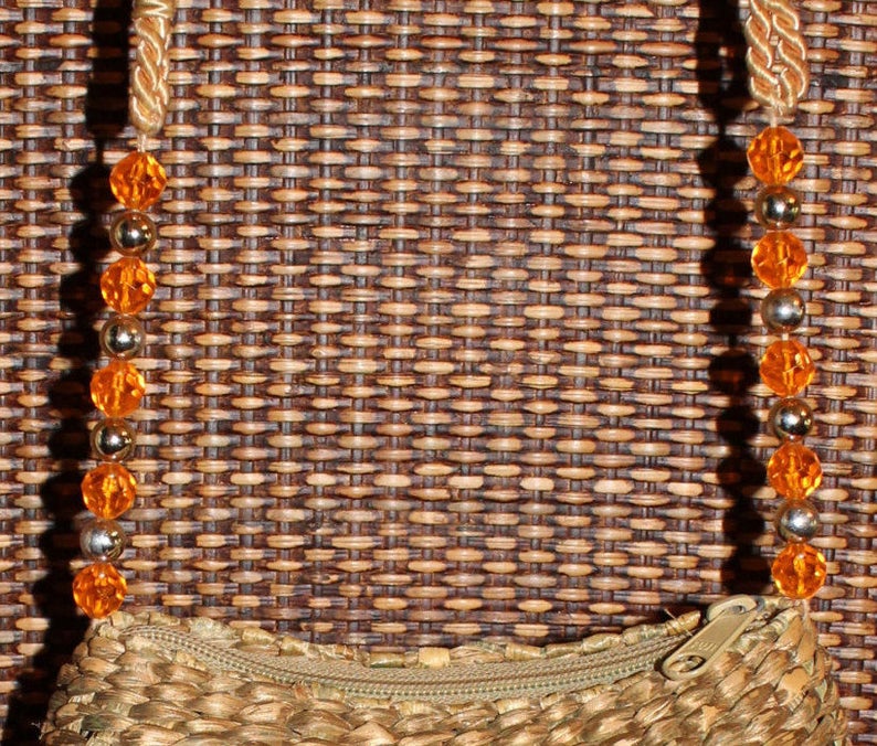Reed Basket Bag Purse With Orange and Silver Bead Accents Etsy