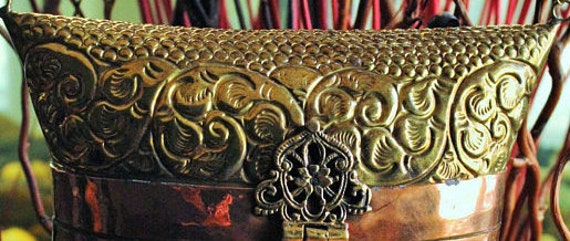 Brass Pillow Purse, Ornate With Copper Detail - image 7