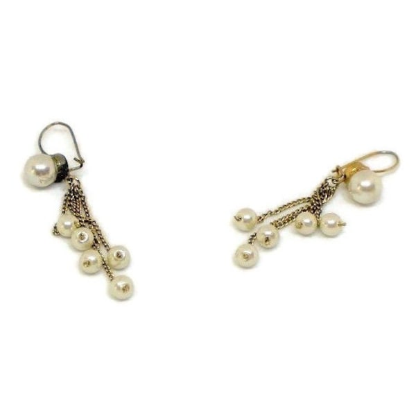 Multi Faux Pearl And Chain Dangle Earrings, In Gold Tone, Pearl Tassel Earrings