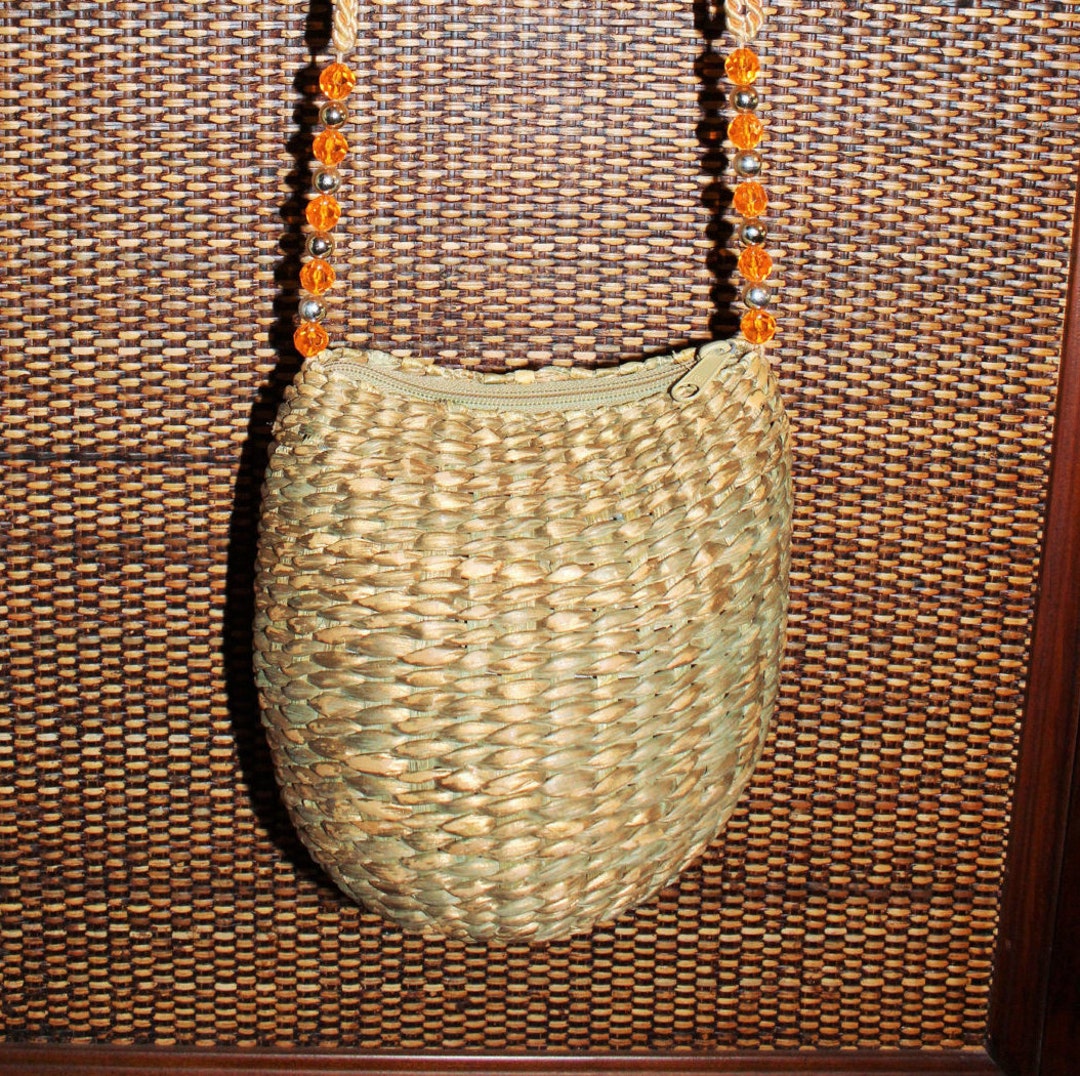 Reed Basket Bag Purse With Orange and Silver Bead Accents Etsy