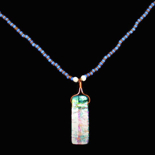 Pendentif Dichroïque En Verre Avec Péridot Et Améthyste - Monture Argent, Occasion
