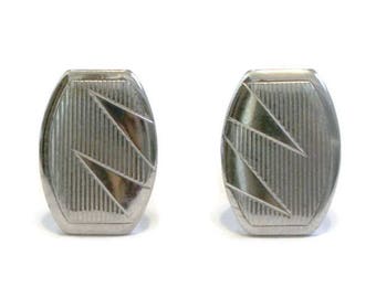 1960's Silver Tone Geometric Cuff Links, Gift for Him