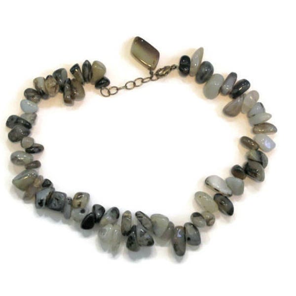 Natural Polished Stone Choker Necklace, Neutral Colors