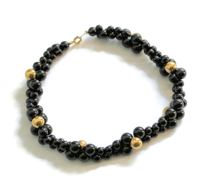 Trifari Black and Gold Bead Twisted Cluster Necklace Signed Etsy
