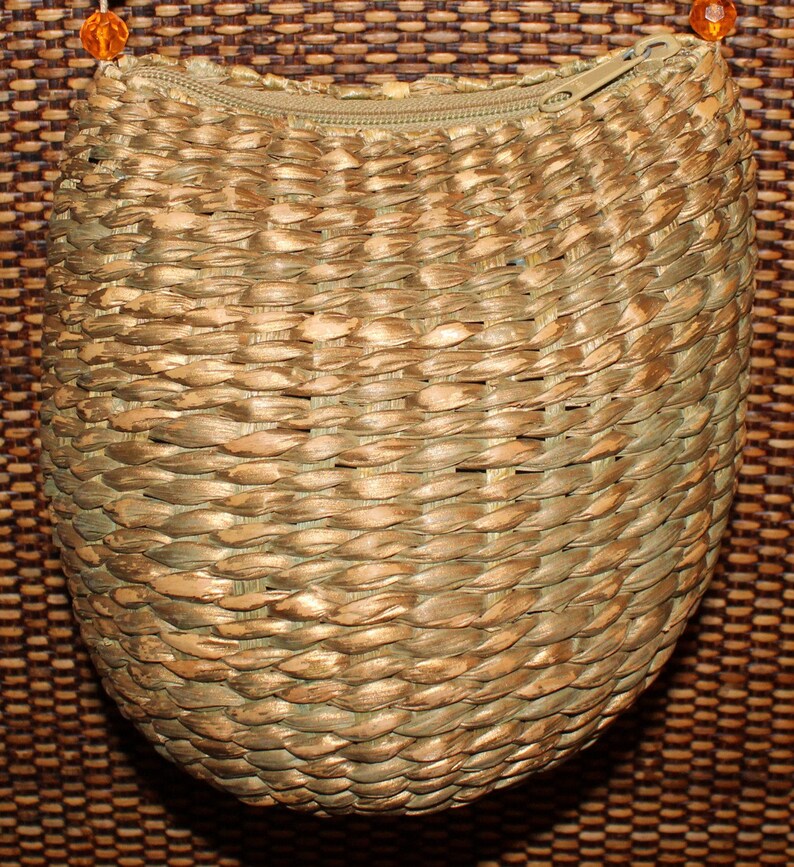 Reed Basket Bag Purse With Orange and Silver Bead Accents Etsy