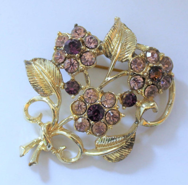 Coro Flower Bouquet Brooch Pin With Lavender and Purple Etsy