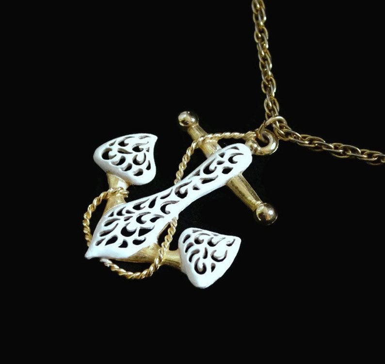 JJ Anchor Pendant Necklace Gold Tone With White Etsy