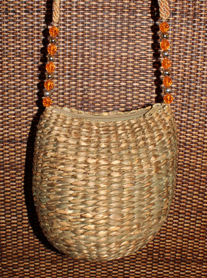 Reed Basket Bag Purse With Orange and Silver Bead Accents Etsy