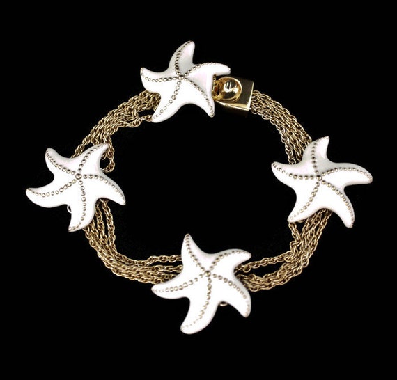 Monet Starfish Multi Chain Bracelet Creamy White Enamel In | Etsy