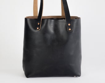 Leather Tote Bag made with Horween Black Chromexcel Leather Purse