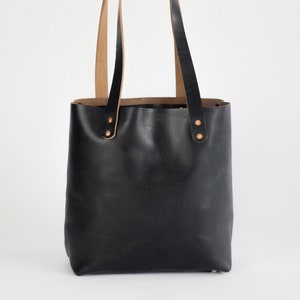 Leather Tote Bag made with Horween Black Chromexcel Leather Purse image 1