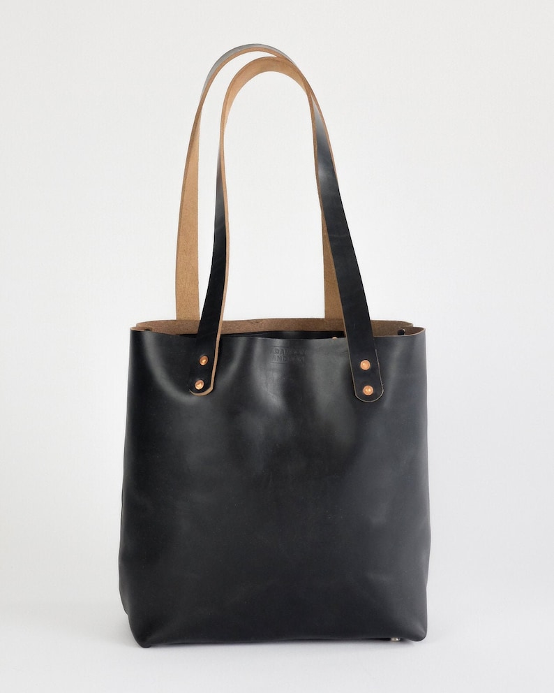 Leather Tote Bag made with Horween Black Chromexcel Leather Purse image 1