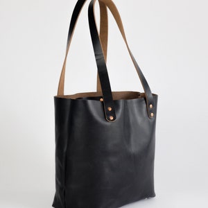 Leather Tote Bag made with Horween Black Chromexcel Leather Purse image 2