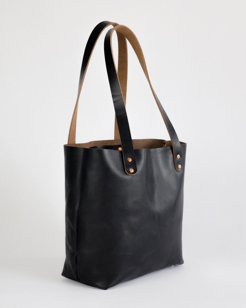 Leather Tote Bag made with Horween Black Chromexcel Leather Purse image 2