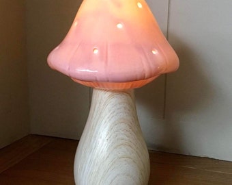 Ceramic 18cm LED Mushroom/Toadstool Glow Lamp - Dusky Pink