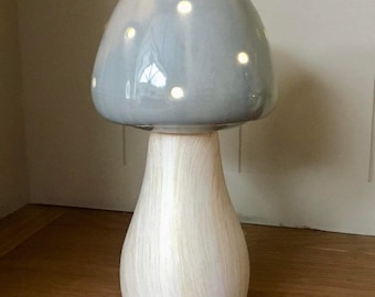 Ceramic 18cm LED Mushroom/Toadstool Glow Lamp - Dove Grey