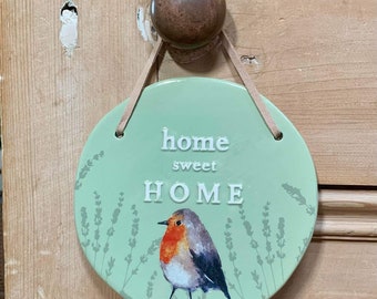 Ceramic Robin 'Country Living'  Hanging Plaque