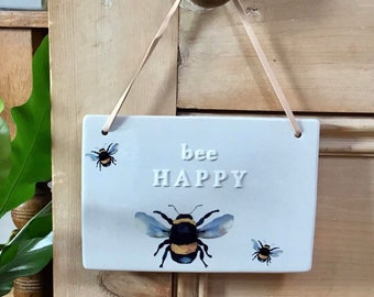 Bee Happy 'Country Living'  Hanging Plaque