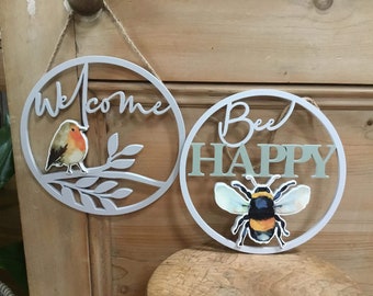 Bee Happy or Welcime 'Country Living' Cut Out Sign