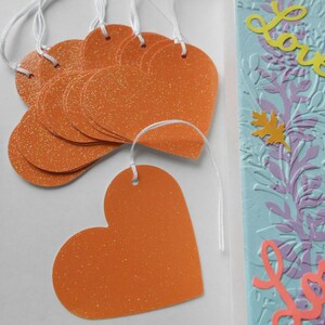 Orange Heart Gift Tags/Escort Tags/Orange Glitter Tags/Wedding Tags/Baby Shower Tags/Holiday Party/Birthday Tag/Religious/Get Well Tags