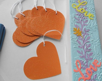 Orange Heart Gift Tags/Escort Tags/Orange Glitter Tags/Wedding Tags/Baby Shower Tags/Holiday Party/Birthday Tag/Religious/Get Well Tags