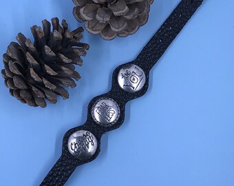 Black Leather 3 Snap Interchangeable Adjustable Bracelet