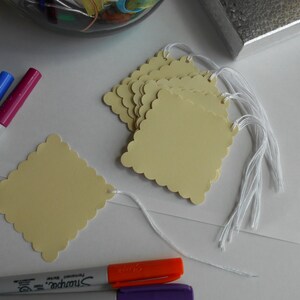 Yellow Square Gift Tags/Escort Tags/Scalloped Edge Pastel Yellow Tags/Bridal Shower Gift Tags/Baby Shower Gift Tags/Wedding Shower Tags