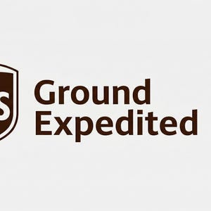 May include: The UPS logo, a shield with the letters "ups" in white, is on the left. To the right, the words "Ground Expedited" are in a bold, brown font. The background is plain white.