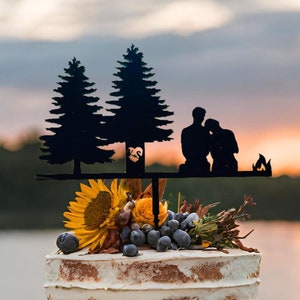 Rustic Wedding Cake Topper Silhouette Cake Topper w/Trees Couples Custom Cake Topper Personalized Cake Topper Wood Cake Topper Wedding Gift