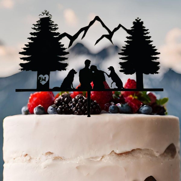 Custom Wedding Cake Topper Personalized Cake Topper for Wedding Gift Mountain Cake Topper Silhouette Anniversary Cake Topper Made with Wood