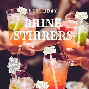 Custom Birthday Drink Stirrers Personalized Logo Stir Sticks Wedding Swizzle Stick Cocktail Stirrer Acrylic Drink Topper Birthday Decor Gift