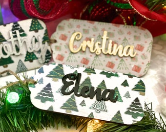 Wood Stocking Name Tag Personalized Printed Christmas Tags Custom Wooden Present Tags Holiday Home Decor Large Festive Printed Tags