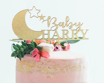 Custom Baby Shower Cake Topper Personalized Baby Name Cake Topper Moon & Stars Cake Topper Acrylic or Wood Cake Topper Galaxy Cake Topper