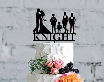 Family Cake Topper/_Bride /& Groom with little boy/_Custom wedding Cake Topper silhouette with last name and children/_Mr and Mrs topper