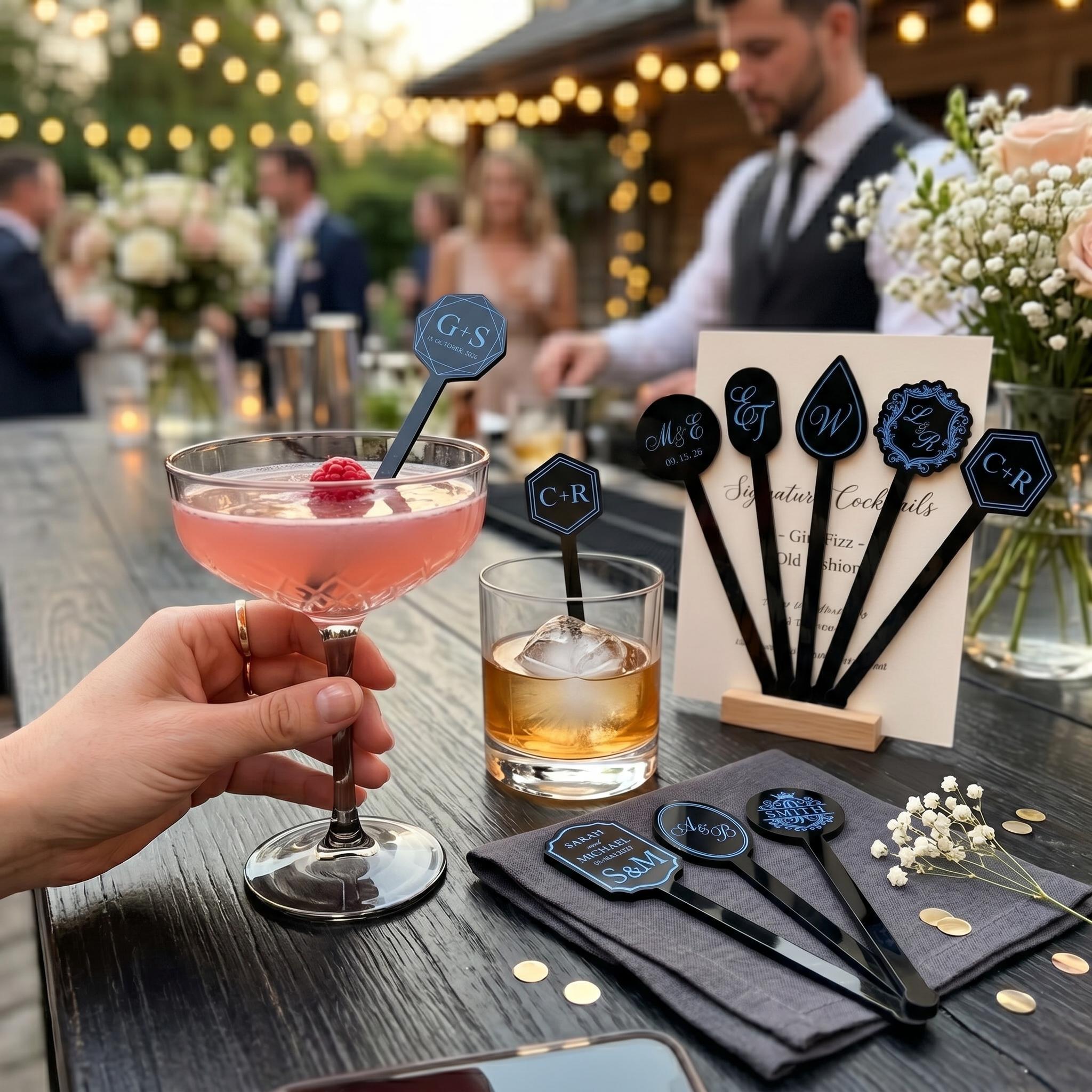 Stir Lettering Personalized Wedding Monogram Drink Stirrers - Luxury Blue Monogram ...