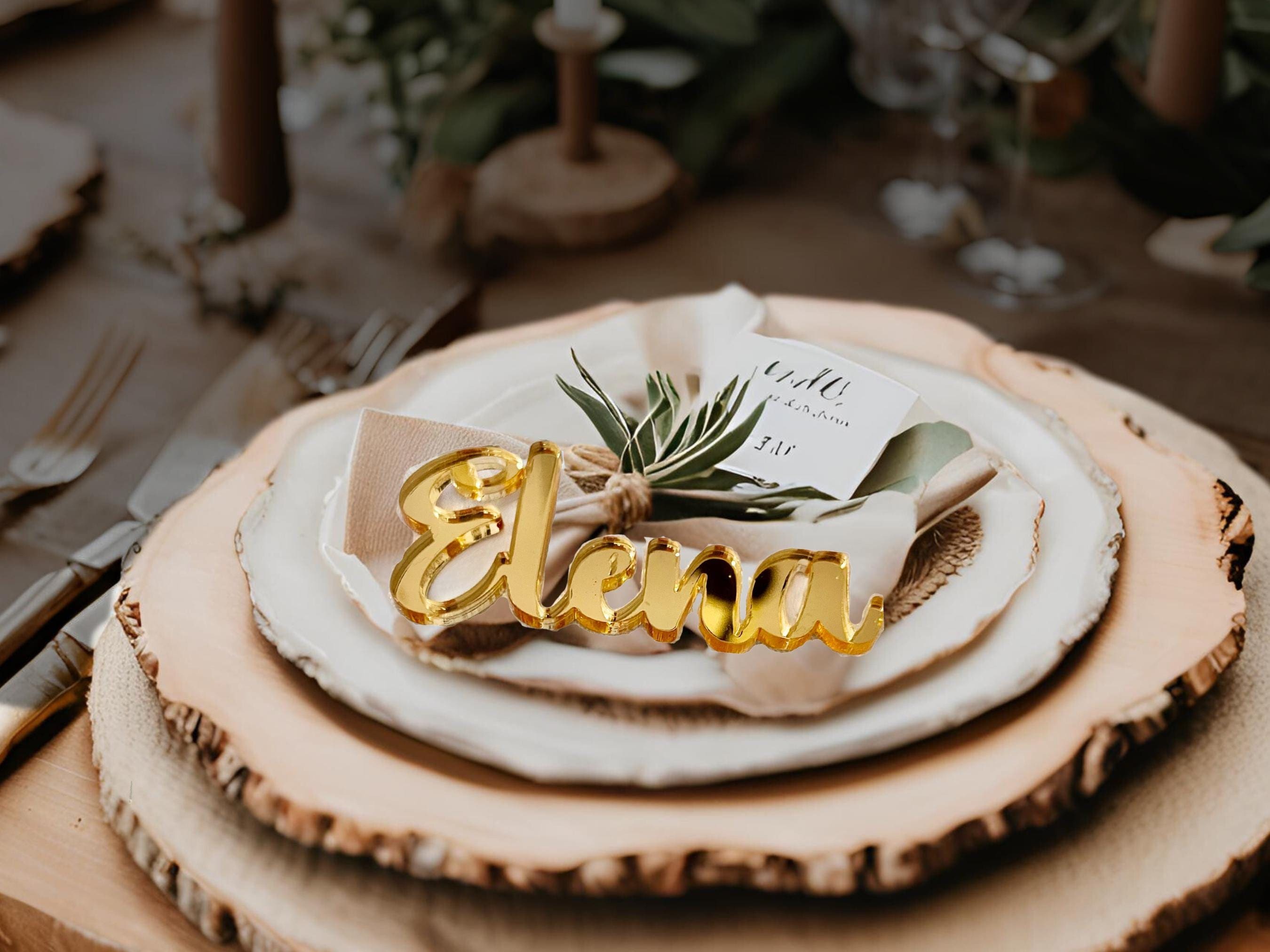 Wedding Place Setting Name Tag Place Cards Wedding Name Plate Birthday Laser Cut Names Table Decor Wedding Gift Favors Wood or Acrylic