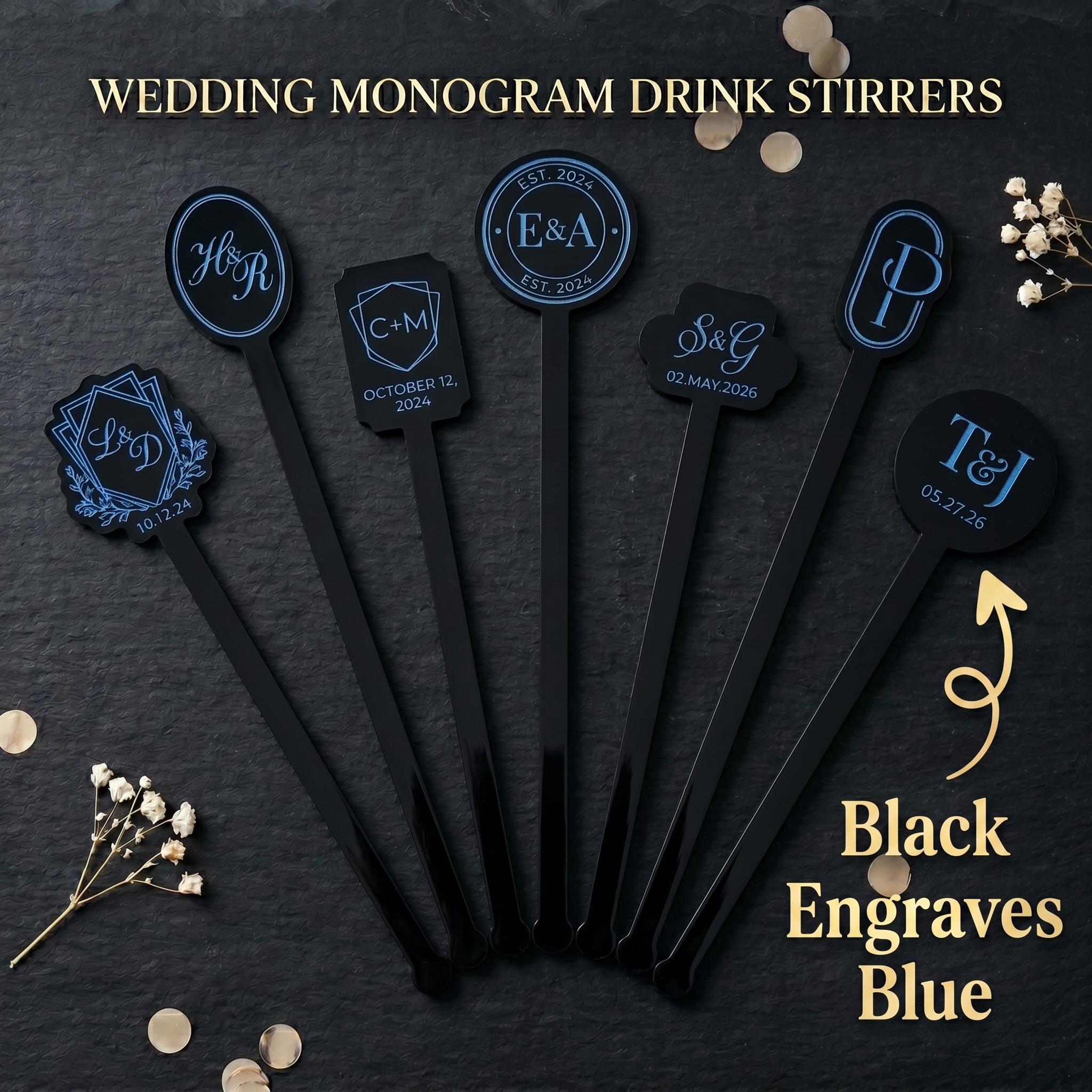 Stir Lettering Personalized Wedding Monogram Drink Stirrers - Luxury Blue Monogram ...